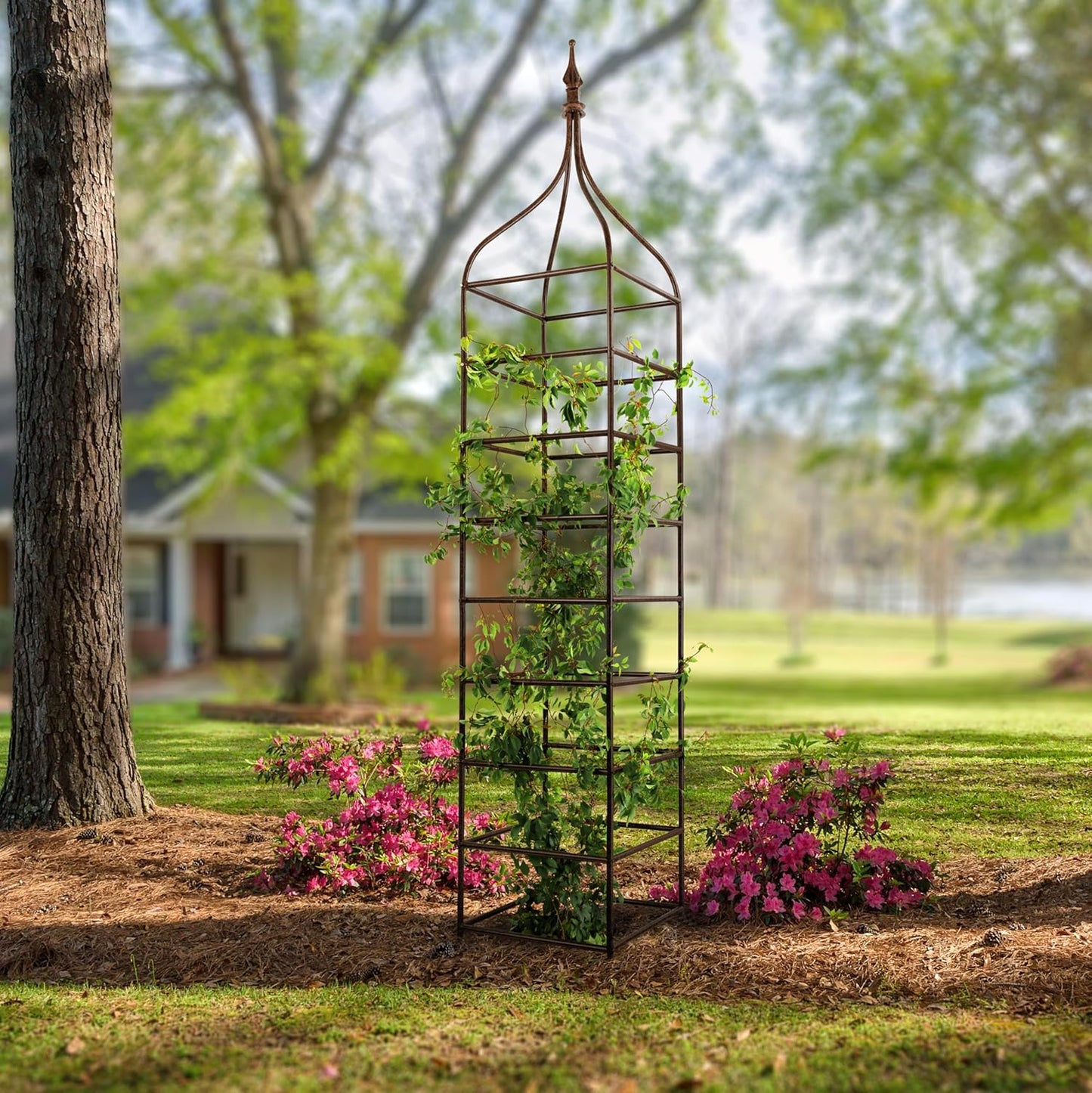 H Potter Trellis Obelisk Tall Metal Garden Decor Vertical Yard Art for Climbing Plants Roses Weather Resistant Wrought Iron Ornamental Extra Large