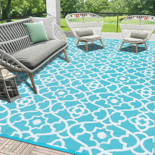 HEBE Outdoor Rug Waterproof 8x10, Plastic Straw Rug Camping Rug, Reversible Outdoor Patio Rugs RV Mat Clearance, Indoor Outside Floor Carpet for Porch,Deck,Camper,Balcony,Backyard
