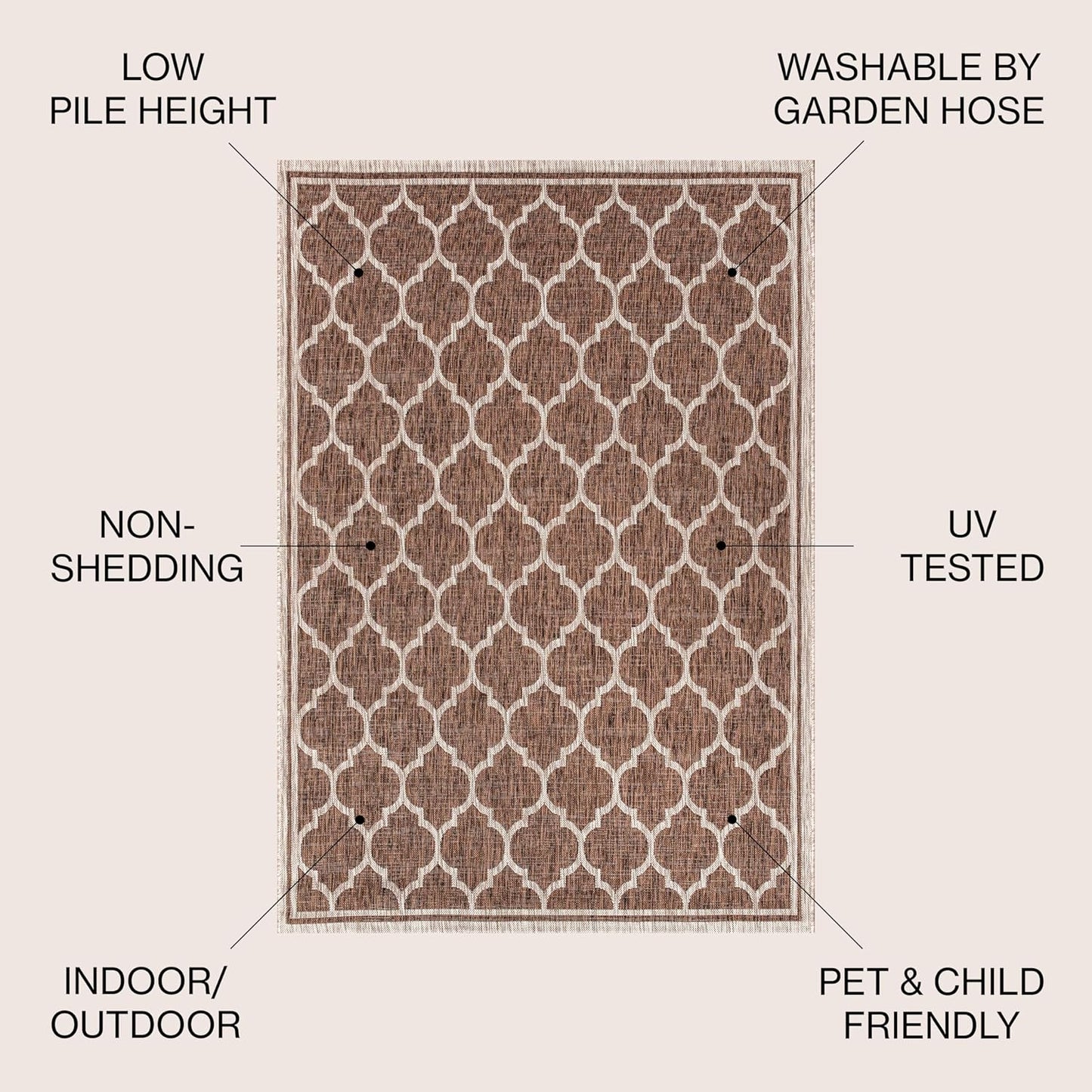 Eyely BMS109B-3SQ Santa Monica Trebol Moroccan Trellis Textured Weave, Pet Friendly, Non-Shedding, Stain Resistant, Easy-Cleaning, Espresso/Taupe, 3' Square, Indoor/Outdoor, Area Rug