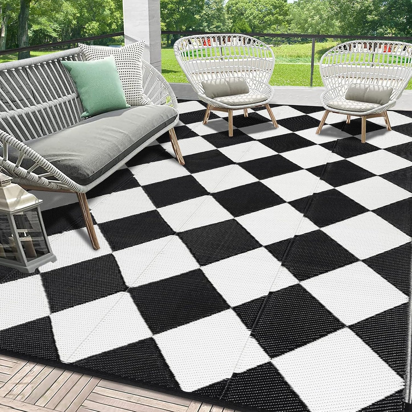 HEBE Outdoor Rug Waterproof 8x10, Reversible Plastic Straw Rug RV Camping Rug, Indoor Outdoor Patio Mat Clearance, Outside Carpet for Porch,Deck,Camper,Balcony,Backyard,Picnic