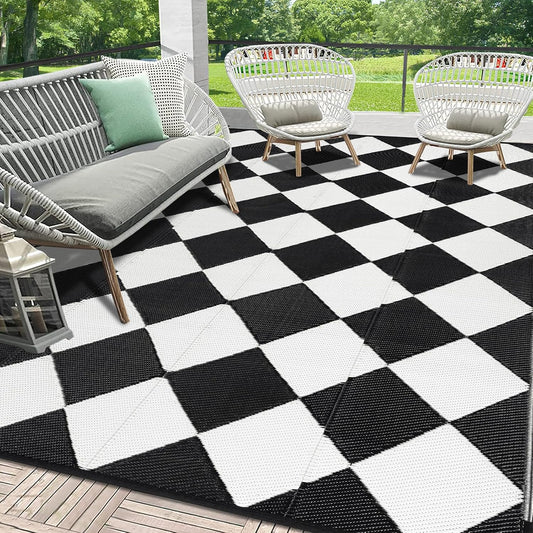 HEBE Outdoor Rug Waterproof 8x10, Reversible Plastic Straw Rug RV Camping Rug, Indoor Outdoor Patio Mat Clearance, Outside Carpet for Porch,Deck,Camper,Balcony,Backyard,Picnic