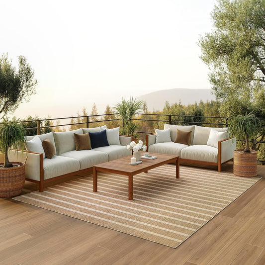 Nourison Home Positano Indoor/Outdoor Beige Ivory 8' x 10' Area Rug, Easy Cleaning, Non Shedding, Bed Room, Living Room, Dining Room, Backyard, Deck, Patio (8x10)