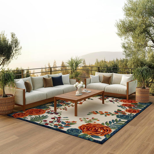 Nourison Home Aloha Indoor/Outdoor Ivory Multicolor 12' x 15' Area Rug, Easy-Cleaning, Non Shedding, Bed Room, Living Room, Dining Room, Backyard, Deck, Patio (12x15)