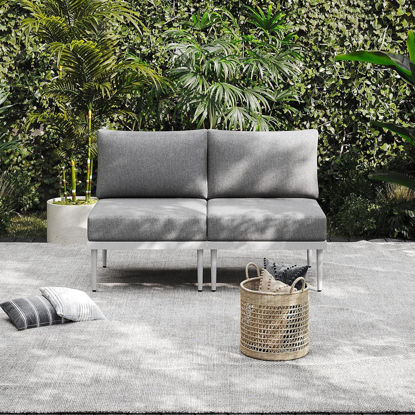 Sundale Outdoor 2 Pieces Metal Patio Furniture Set, Outdoor Sectional Sofa w/6 Inch Olefin Cushion, Modern Outdoor Conversation Sets