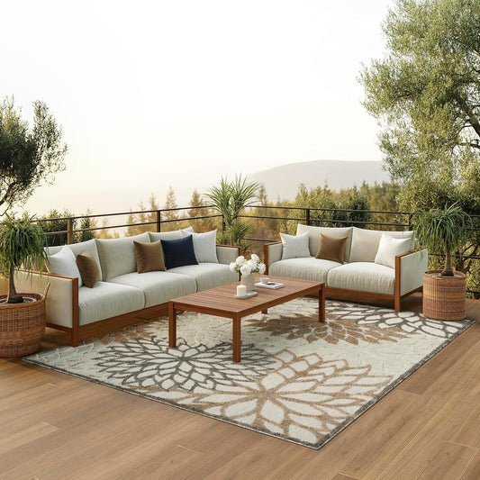 Nourison Home Aloha Indoor/Outdoor Floral Natural 7'10" x 10'6" Area Rug (8' x 11'), 7'10"X10'6",