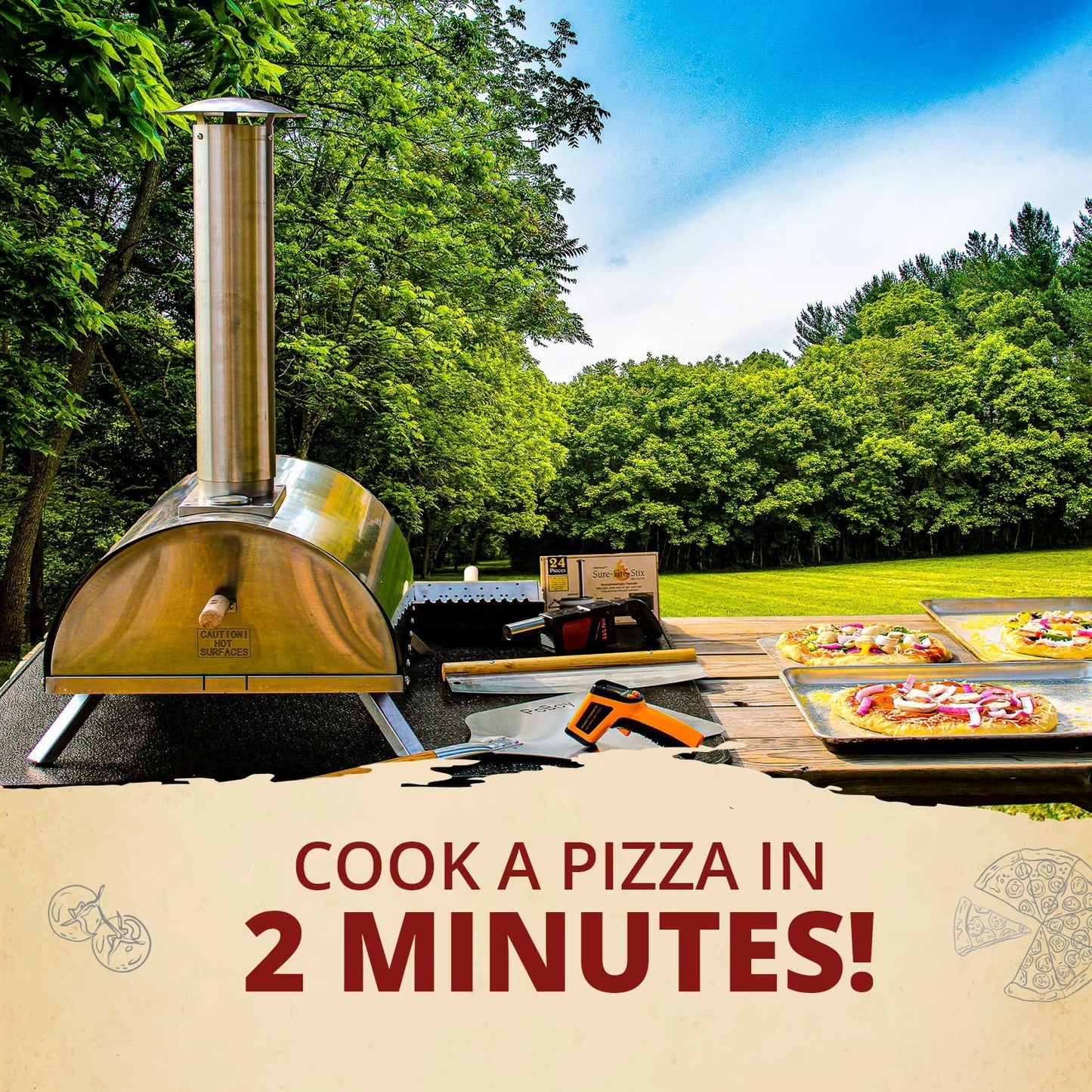 Outdoor Pellet Pizza Oven - Original Pellethead PoBoy Wood Fired Portable Grill with Peel, Blower, 13" Pizza Stone Accessories Kit