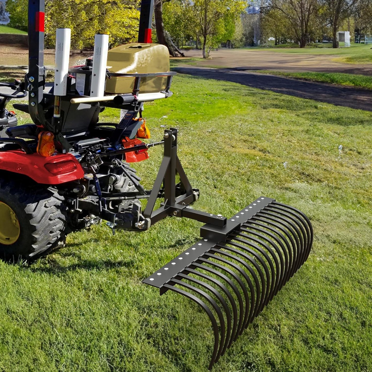 YITAMOTOR 5FT Tractors Rake 21 Pine Straw Rake Fits 2" Receiver for Lawn Tractors or ATV/UTV