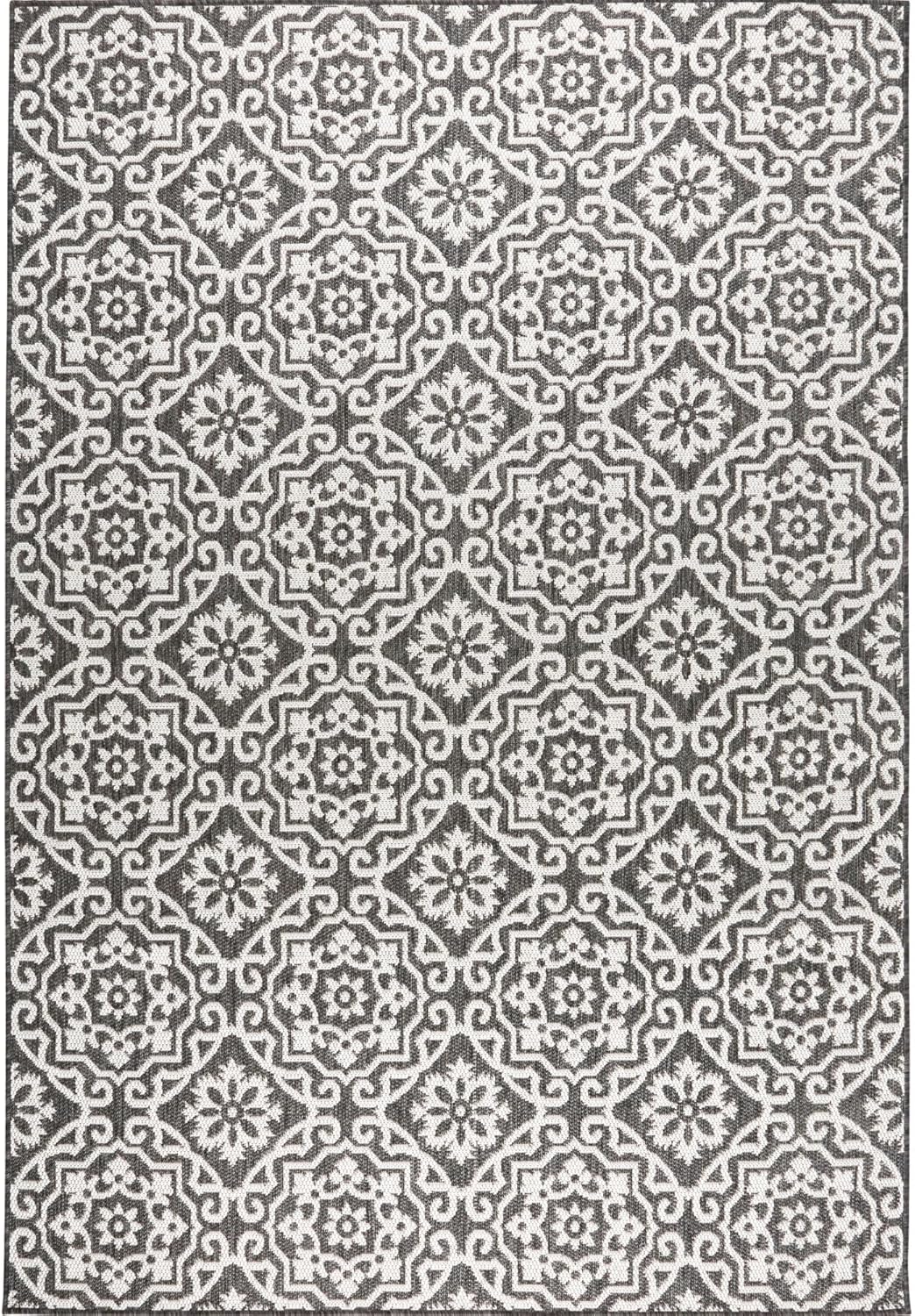 Nicole Miller New York Patio Country Julia Transitional Geometric Indoor/Outdoor Area Rug, Black/Grey, 6'6"x9'2"