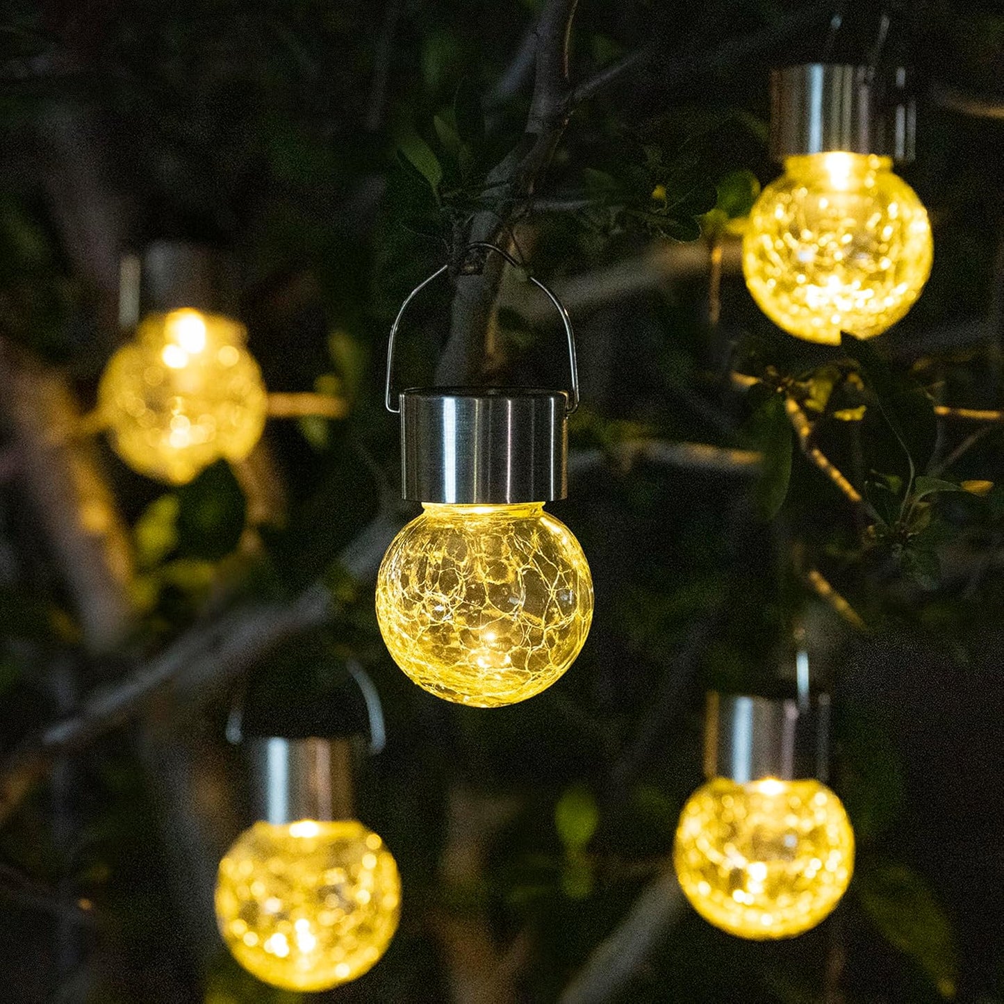 GIGALUMI Solar Lights Outdoor Waterproof ,12 Pack Solar Hanging Lights Garden Decor,Gifts for Women Mom Grandma,Solar Outdoor Lights Lantern Cracked Glass for Yard, Fence, Tree(Warm White)