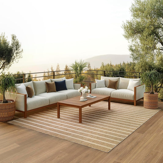Nourison Home Positano Indoor/Outdoor Beige Ivory 9' x 12' Area Rug, Easy Cleaning, Non Shedding, Bed Room, Living Room, Dining Room, Backyard, Deck, Patio (9x12)