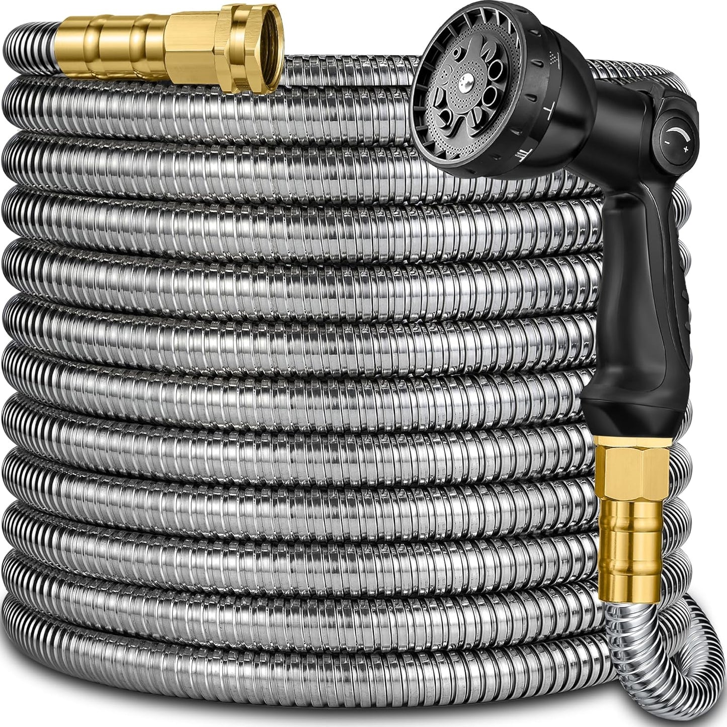 Metal Garden Hose 50 ft - Stainless Steel Garden Hose Leak-Proof with Layer Latex Core - 2025 Version/New Patented,Lightweight, Durable Hoses with Nozzles - Less-Kink Flexible Metal Water Hose