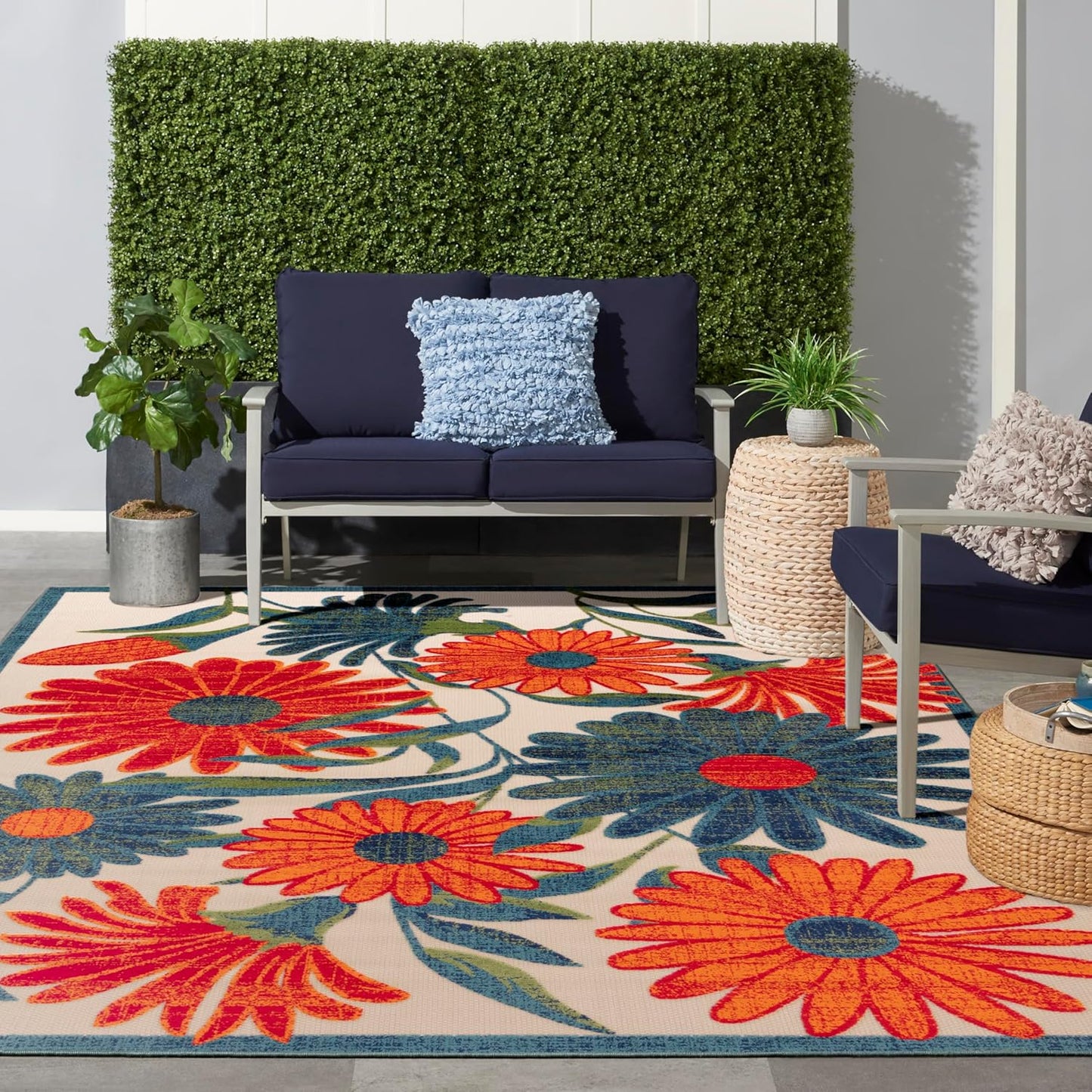 Nourison Home Aloha 8' x 11' Ivory Multicolor Fabric Outdoor Area Rug (8' x 11')