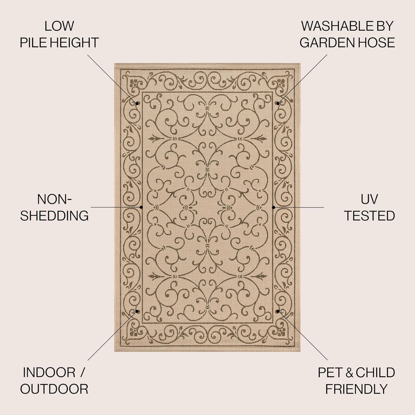 JONATHAN Y SMB106A-8SQ Charleston Vintage Filigree Textured Weave Beige/Brown 8' Square Indoor/Outdoor Area Rug, Pet Friendly, Non-Shedding, Stain Resistant, Easy-Cleaning for Backyard, Patio, Porch