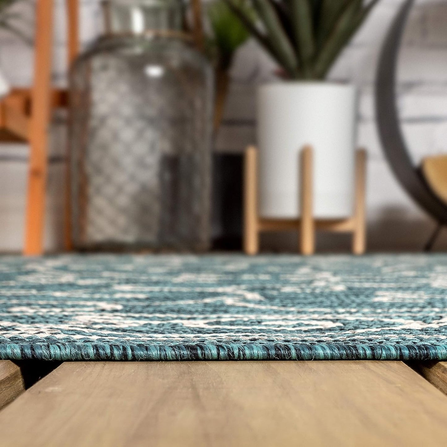 JONATHAN Y SMB106F-6SQ Charleston Vintage Filigree Textured Weave Teal/Gray 6' Square Indoor/Outdoor Area Rug, Pet Friendly, Non-Shedding, Stain Resistant, Easy-Cleaning for Backyard, Patio, Porch