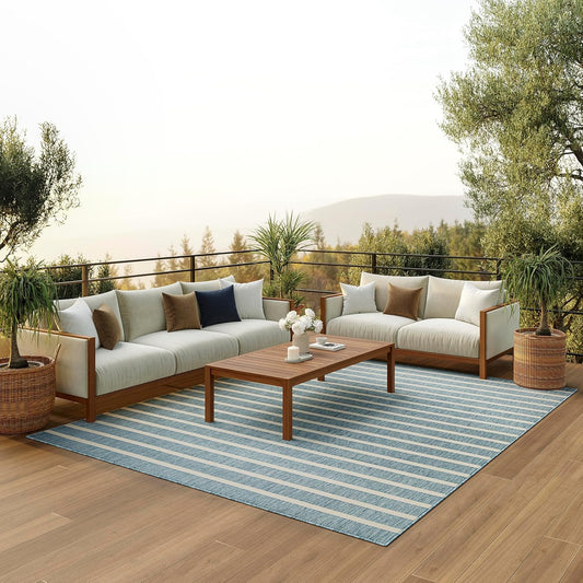 Nourison Home Positano Indoor/Outdoor Aqua Ivory 7' x 10' Area -Rug, Easy -Cleaning, Non Shedding, Bed Room, Living Room, Dining Room, Deck, Backyard, Patio (7x10)
