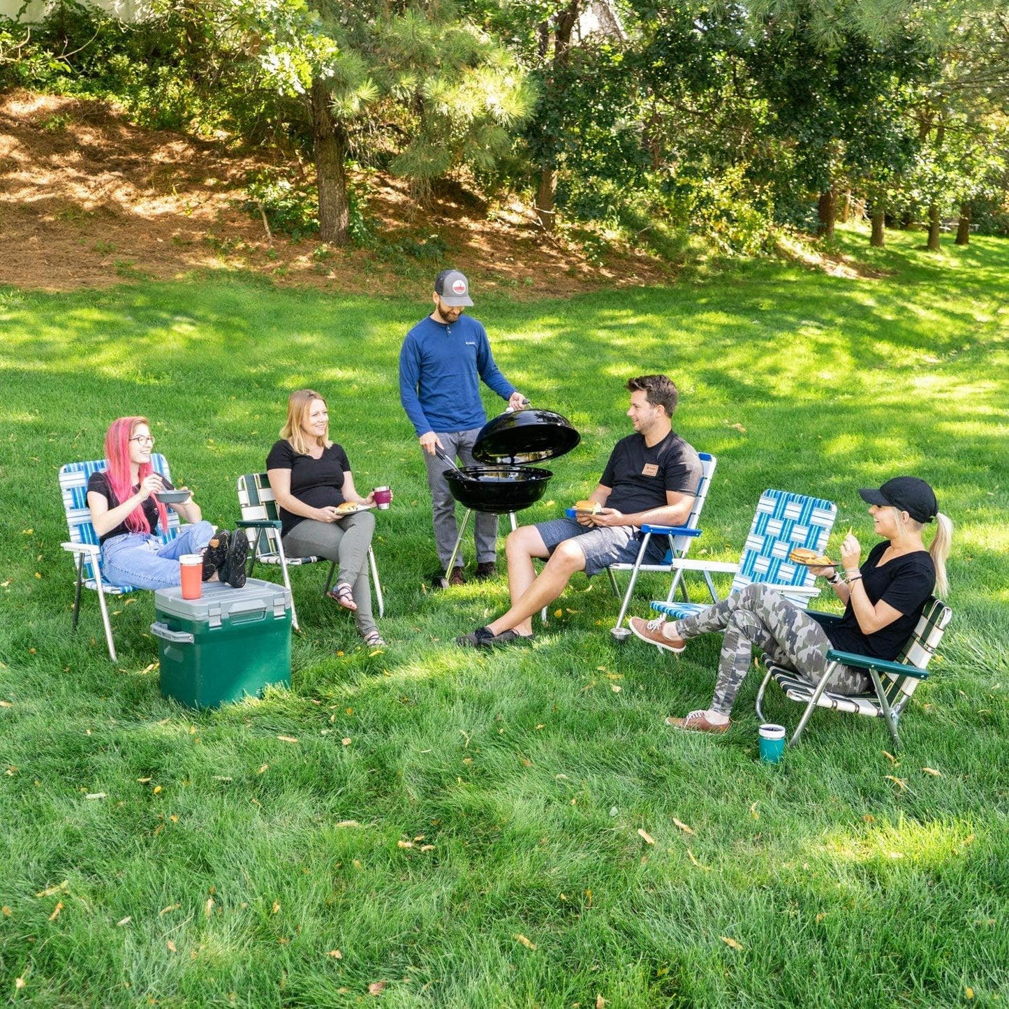 Lawn Chair USA Folding Aluminum Outdoor Patio Lawn Chair | Heavy-Duty Webbed Chairs for Camping, Sports, Beach, Yard & Tailgating | Lightweight Portable | Classic - Black/Purple