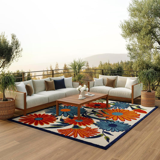 Nourison Home Aloha Indoor/Outdoor Multicolor 9' x 12' Area Rug, Easy Cleaning, Non Shedding, Bed Room, Living Room, Dining Room, Kitchen (9x12)
