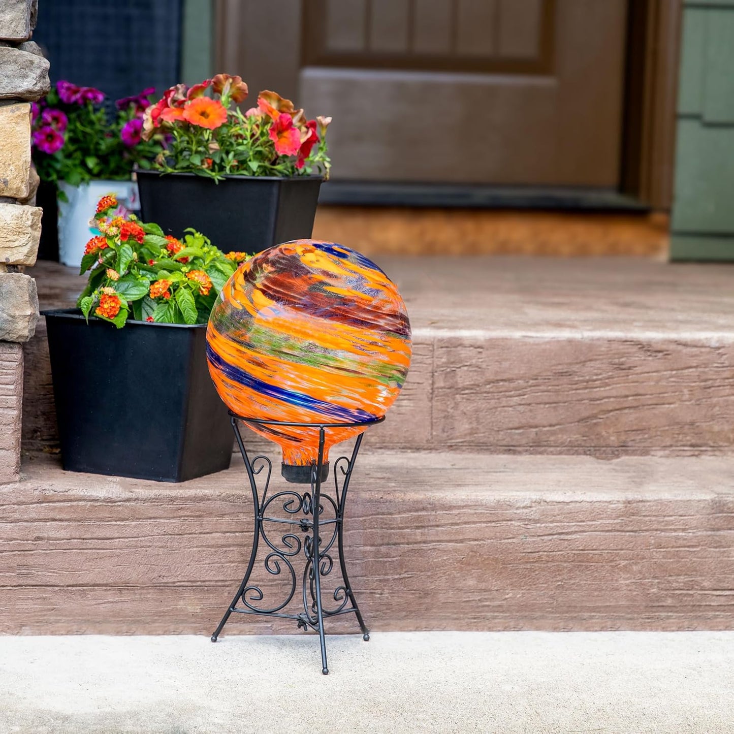 Sunnydaze 10-Inch Gazing Ball for Garden - Glass Gazing Globe for Outside - Garden Orb Yard Decor - Sunset Sky