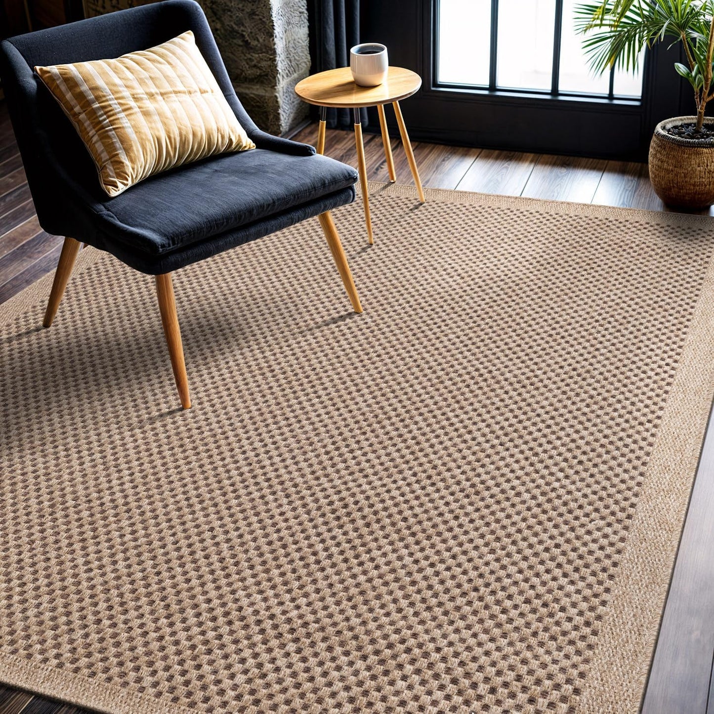 CAMILSON Easy Jute Rug 4x6, Indoor Outdoor Natural Color Fiber Area Rugs for Living Room Patio and Kitchen Rug, Sisal Boho Woven Design, Easy-Cleaning, Washable Outside Carpet Alfombras para(4 x 6)