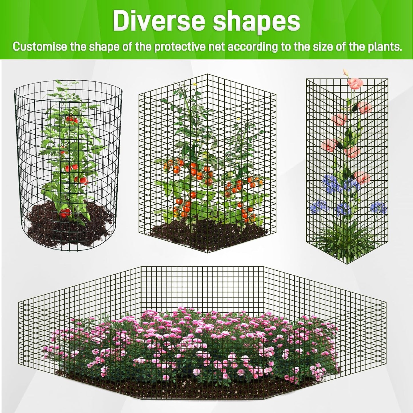 16pcs Plant Protectors from Animals, 16"x 12" Wire Plant Protector, Wire Cages for Plants with Stakes and Cable Ties, Metal Plant Cages for Plants, Vegetables, Flowers
