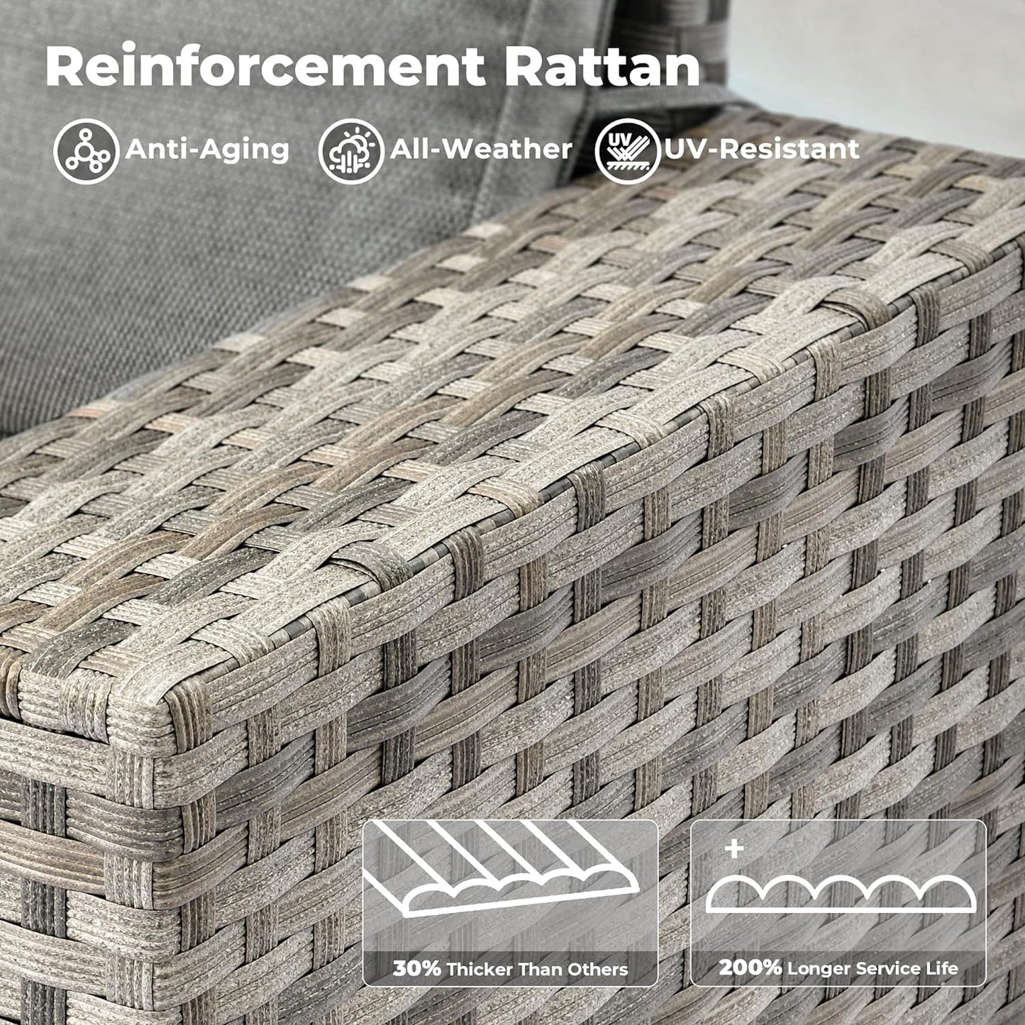 ovios 9 Pieces Patio Furniture Set, Outdoor Wicker Sectional Sofa with 30" Fire Pit Table Swivel Chair, Modern Modular Deep Seat Rattan Couch Conversation Sets, Dark Grey
