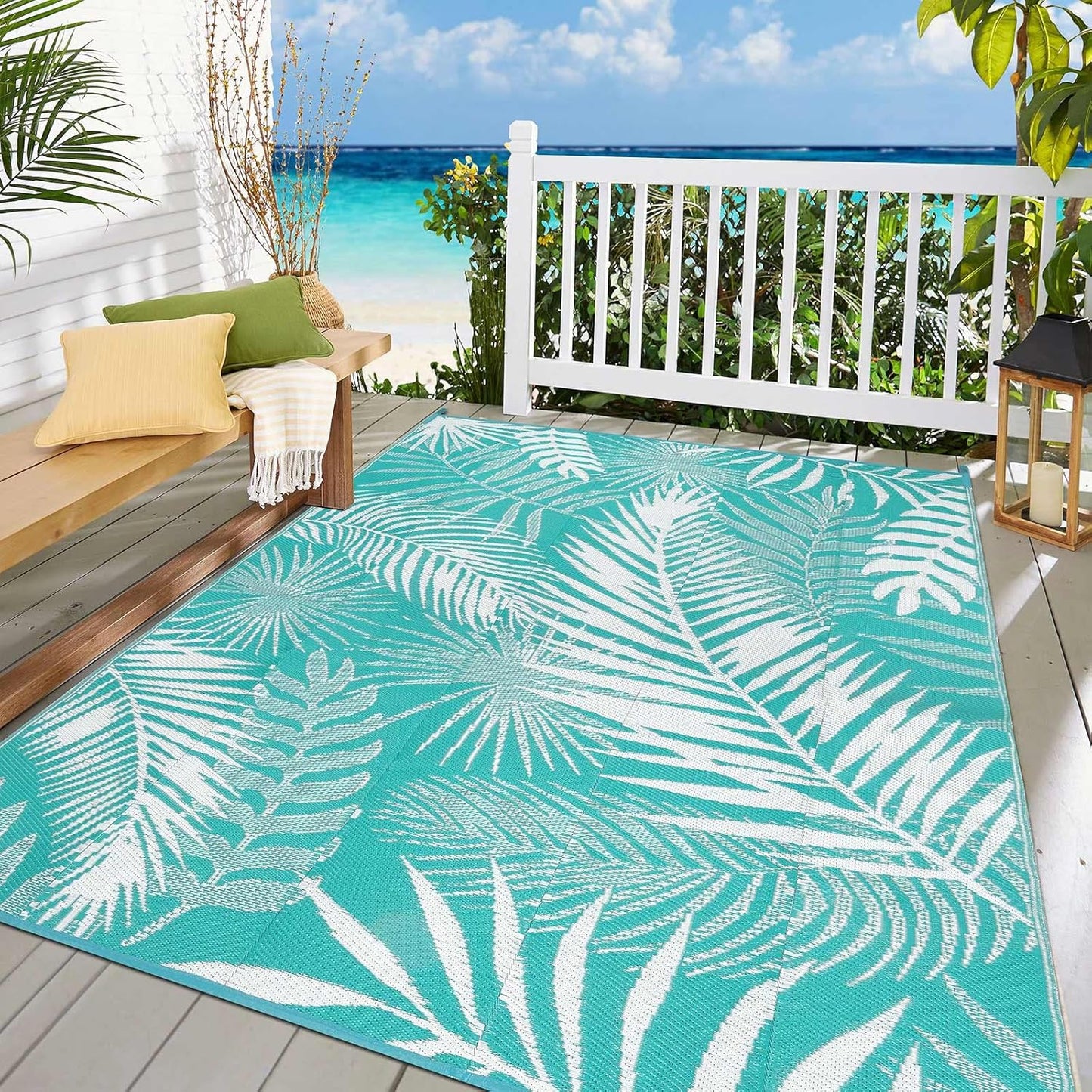 HiiARug Outdoor Rug 5x7 Reversible Plastic Straw Rug Waterproof Patio Rugs for Patios Clearance RV Mat for Outside Outdoor Carpet for RV Porch Deck Beach Camper Backyard