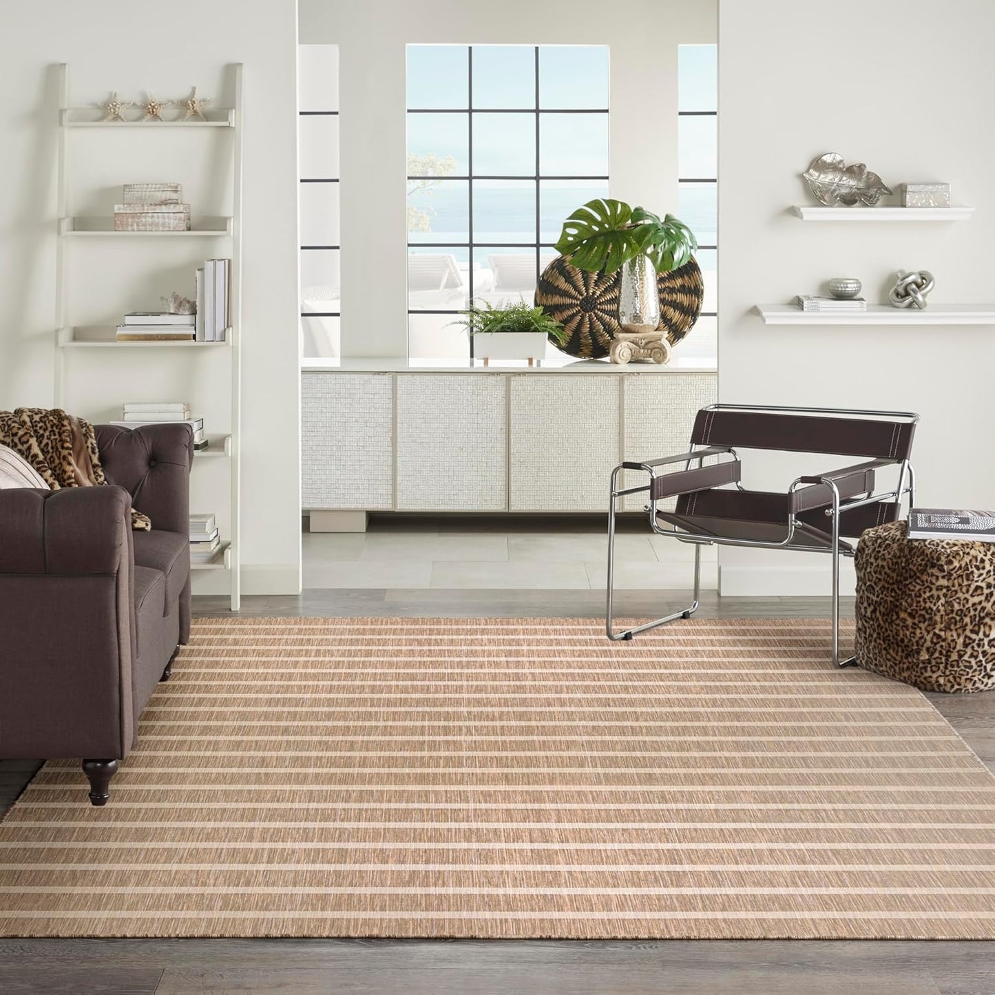 Nourison Home Positano Indoor/Outdoor Beige Ivory 9' x 12' Area Rug, Easy Cleaning, Non Shedding, Bed Room, Living Room, Dining Room, Backyard, Deck, Patio (9x12)