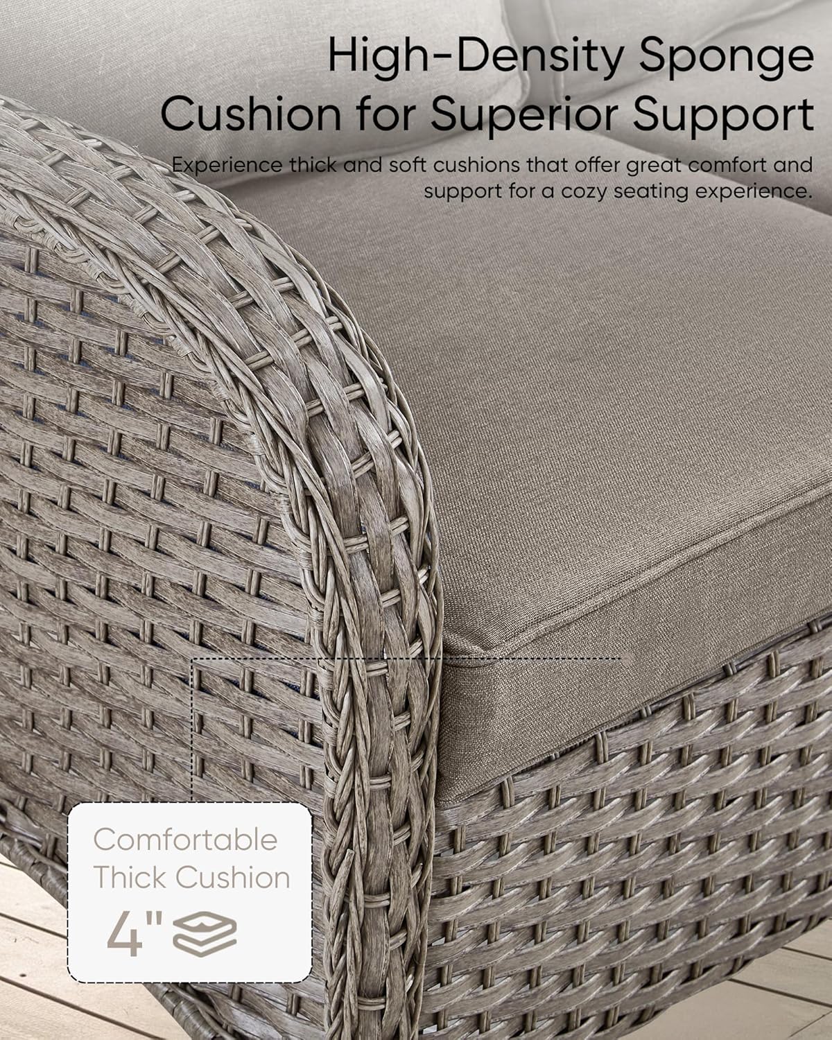 HUMMUH 6 Pieces Outdoor Patio Furniture-PE Rattan Wicker Sofa with Patio Swivel Rocking Chairs Patio Furniture for Deck Lawn Porch Balcony Poolside-Grey/Grey