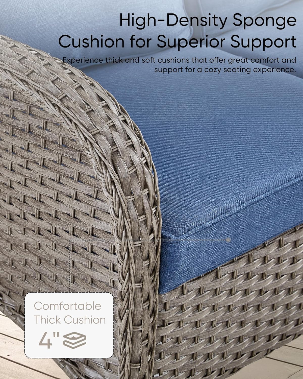Patio Furniture-All Weather Wicker Patio Conversation Sets with Swivel Patio Chairs High Back Outdoor Couch with Swivel Rocking Chairs Outdoor Furniture for Deck Lawn Porch Balcony Poolside-Grey/Blue