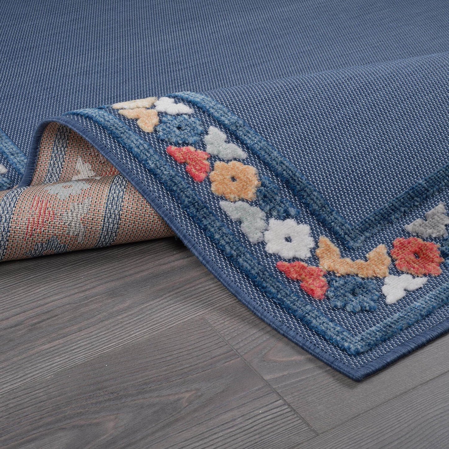 Beverly Rug Outdoor Rug 6x9 Modern Bordered Area Rugs for Indoor and Outdoor Patio Easy to Clean Non Shedding Living Room Porch Garden Washable Outside Carpet (6 x 9 Blue)