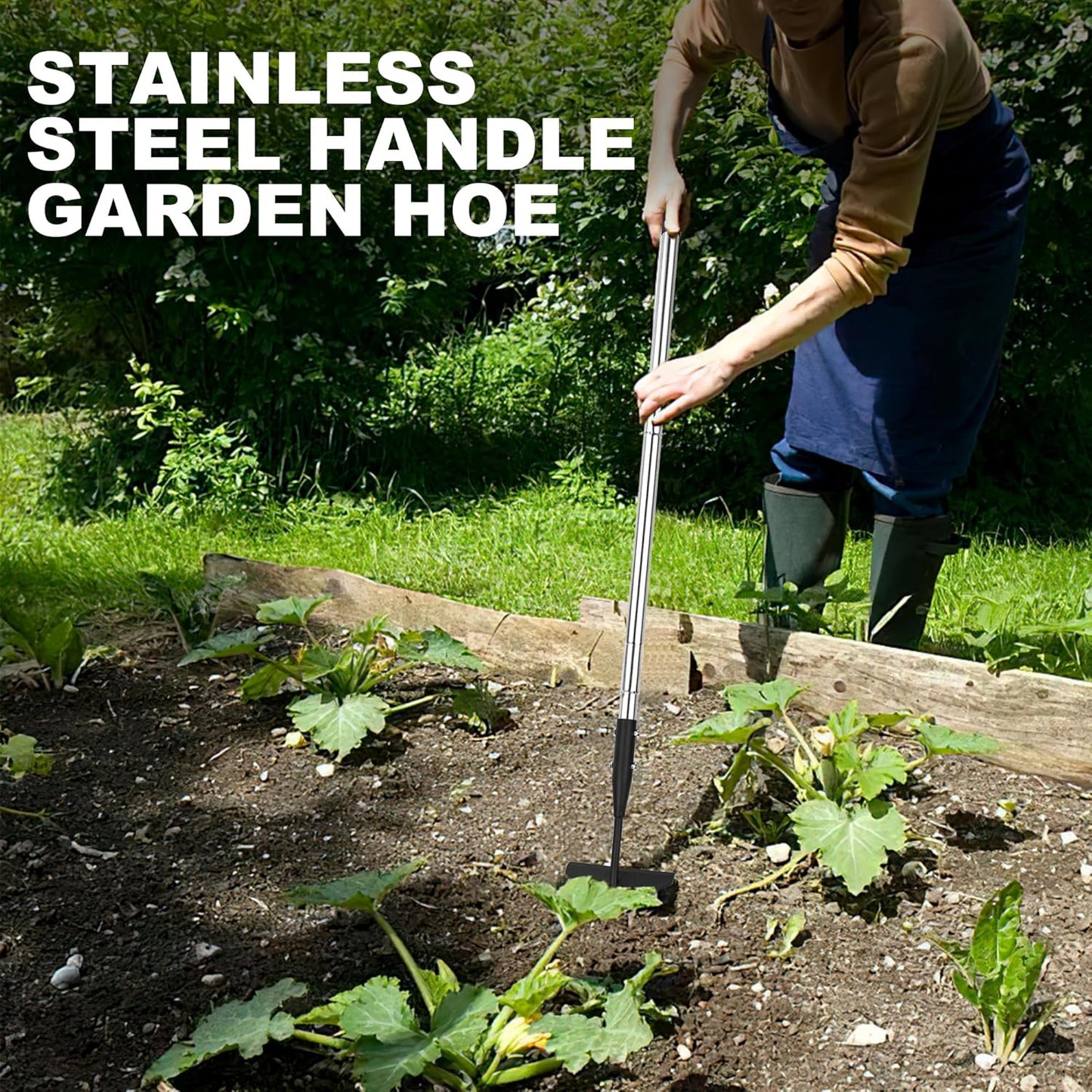 Triangle Garden Hoe, Carbon Steel Weed Remover Edger Lawn Tool with 57.5 Inches Stainless Steel Long Handle, Weed Puller Long Handle Hoe for Digging Weeding Hoeing Loosing Soil