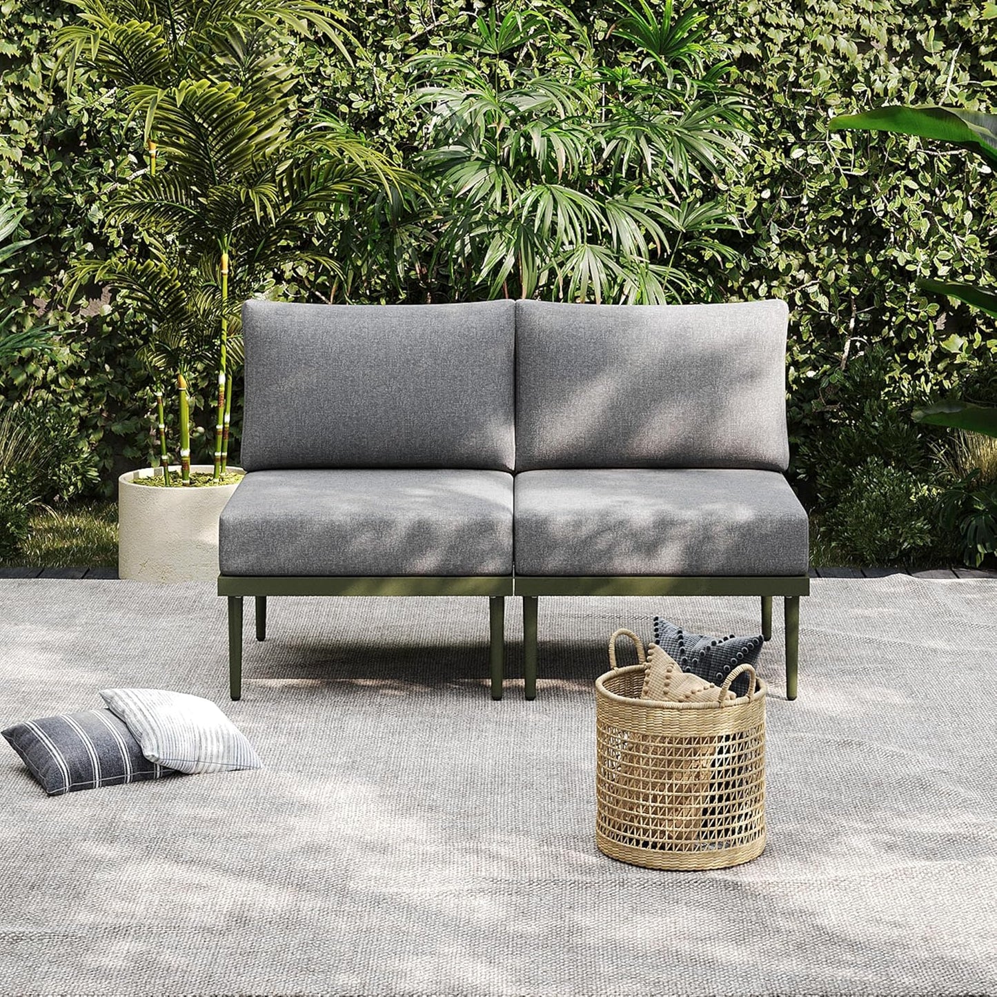 Sundale Outdoor 2 Pieces Metal Patio Furniture Set, Outdoor Sectional Sofa w/6 Inch Olefin Cushion, Modern Outdoor Conversation Sets