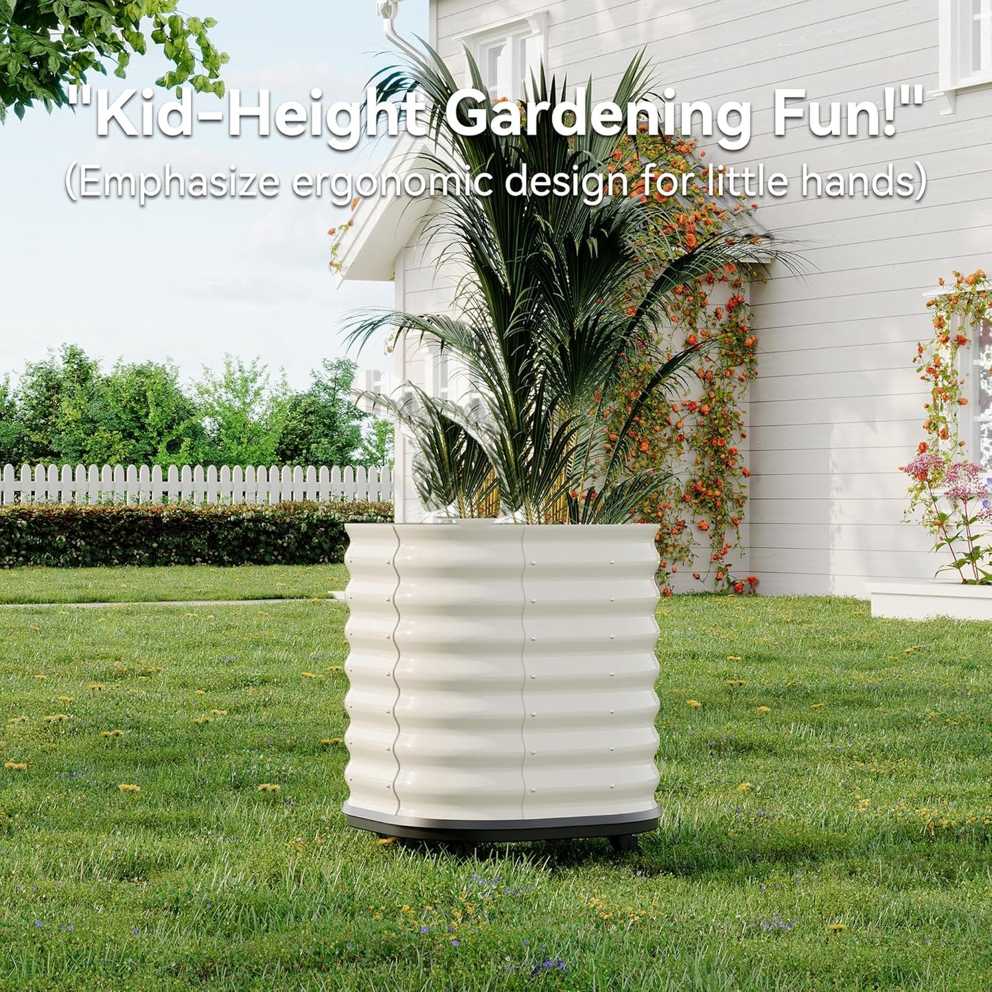 24x24x28in Galvanized Raised Garden Bed with Wheels & Water Reservoir – Durable Outdoor Planter Box, Elevated Raised Beds for Gardening, Portable Garden Box for Indoor/Outdoor Plants,White