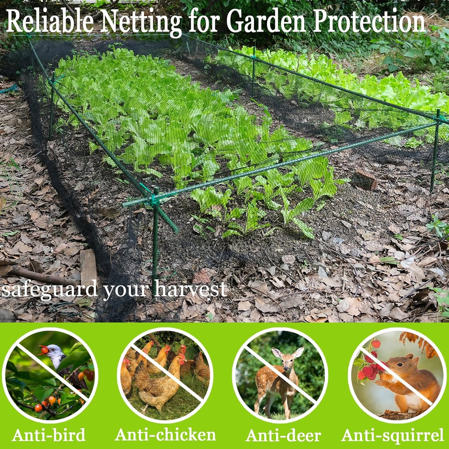 Meanchen Bird Netting 14x14 Ft, 1/2In Mesh Heavy Duty Garden Netting Pest Barrier for Plants, Vegetables, Extra Strong Woven Mesh Netting, Animal Fencing for Fruit Trees Against Birds, Deer, Poultry