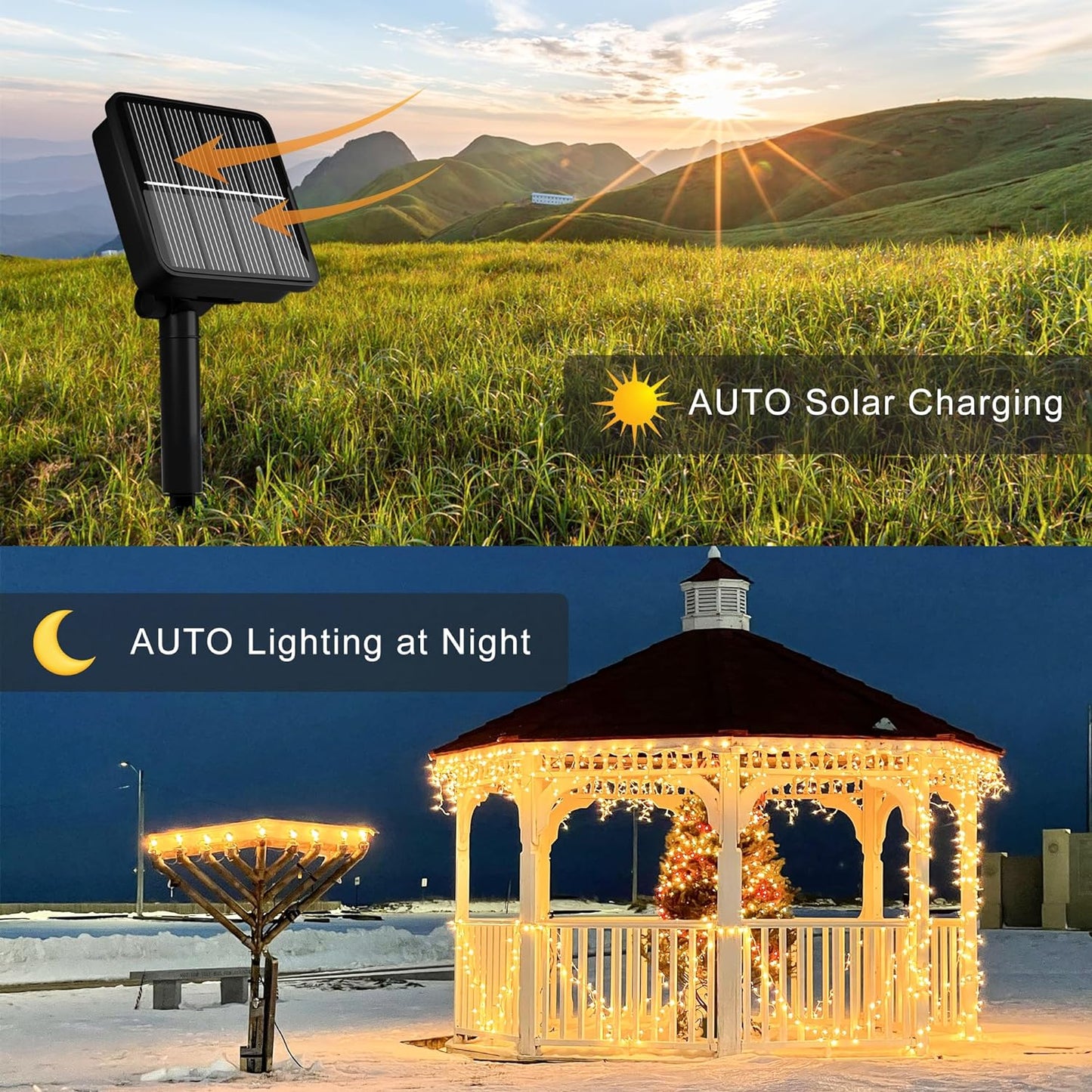 Solar String Lights for Outside, 39Ft 100 LED Solar String Lights Outdoor with 8 Modes ，Solar Christmas Lights Outdoor Waterproof for Yard, Fence,Balcony, Party,Christmas Tree Decorations (Warm White)
