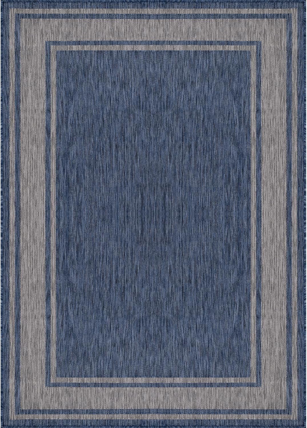 Beverly Rug Outdoor Rug 8x10 Modern Bordered Area Rugs for Indoor and Outdoor Patio Deck Porch Garden Waterproof Weather Sun Resistant Washable Outside Carpet (8 x 10 Navy)