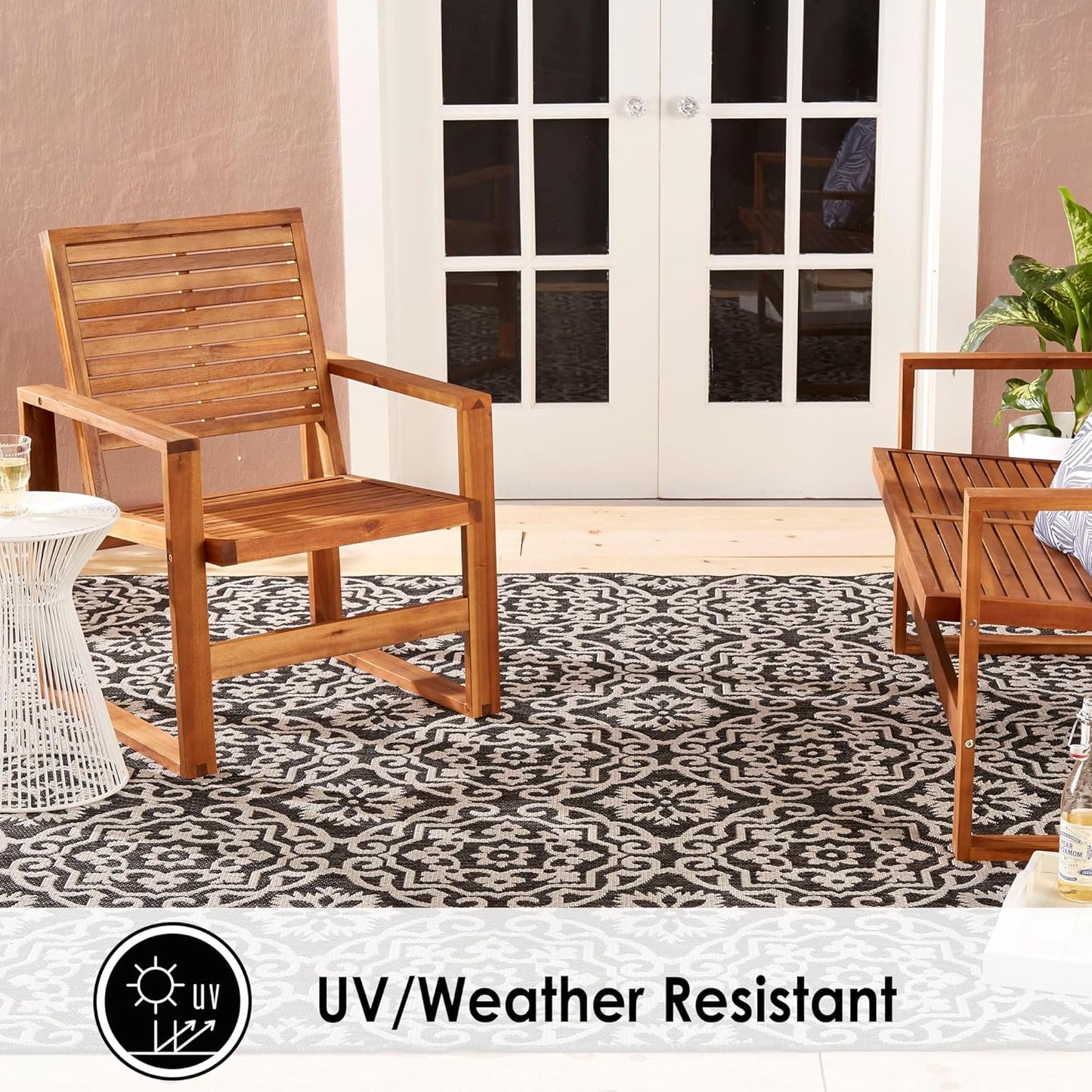 Nicole Miller New York Patio Country Julia Transitional Geometric Indoor/Outdoor Area Rug, Black/Grey, 1'9"x2'11"