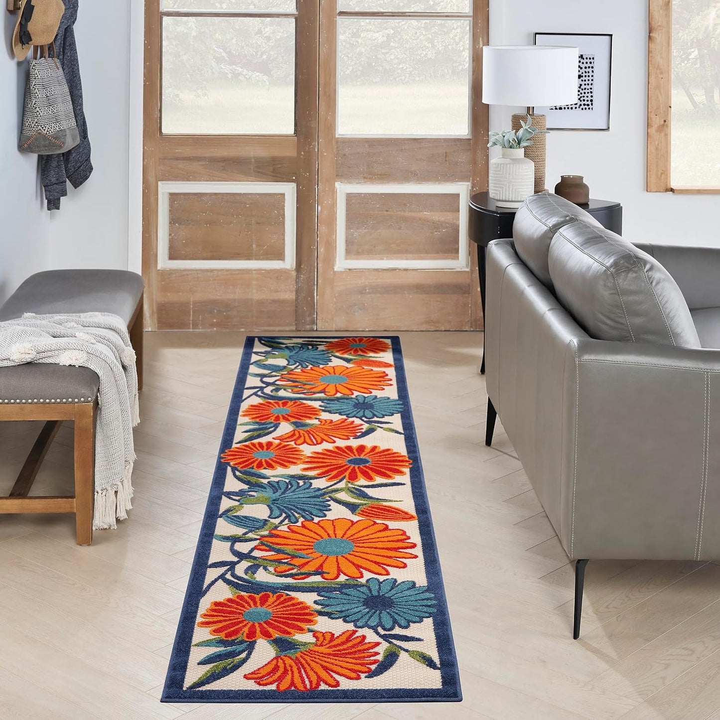 Nourison Home Aloha Outdoor Multicolor 2'3" x 10' Area Rug, Easy Cleaning, Non Shedding, Bed Room, Living Room, Dining Room, Deck, Backyard, Patio (2x10)