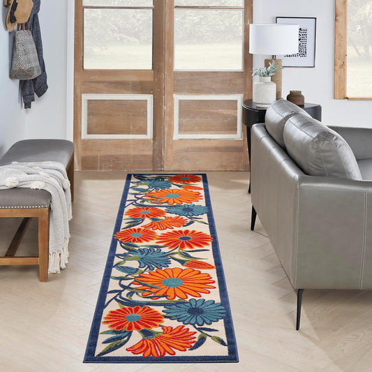 Nourison Home Aloha Outdoor Multicolor 2'3" x 12' Area Rug, Easy Cleaning, Non Shedding, Bed Room, Living Room, Dining Room, Deck, Backyard, Patio (2x12)