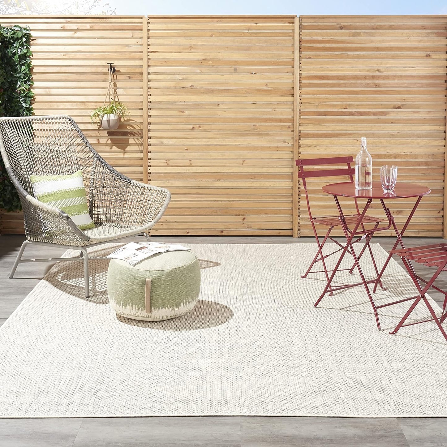 Nourison Home Courtyard Indoor/Outdoor Ivory Silver 9' x 12' Area Rug, Geometric, Easy Cleaning, Non Shedding, Bed Room, Living Room, Dining Room, Deck, Patio, Backyard (9x12)