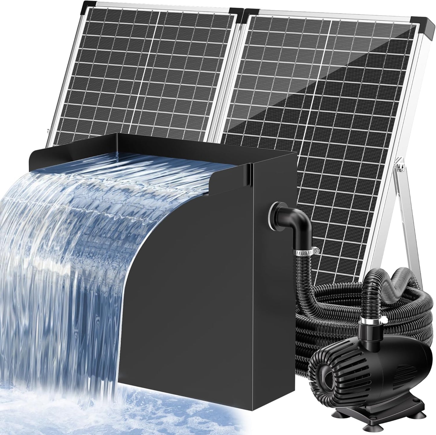 POPOSOAP 70W Pond Waterfall Spillway with Water Pump, 304 Stainless Steel Waterfall Kit with 9.8FT Corrugated Tube, Pond Waterfall Box for Outdoor Pond Waterfall Setup Waterfall System Garden Decor