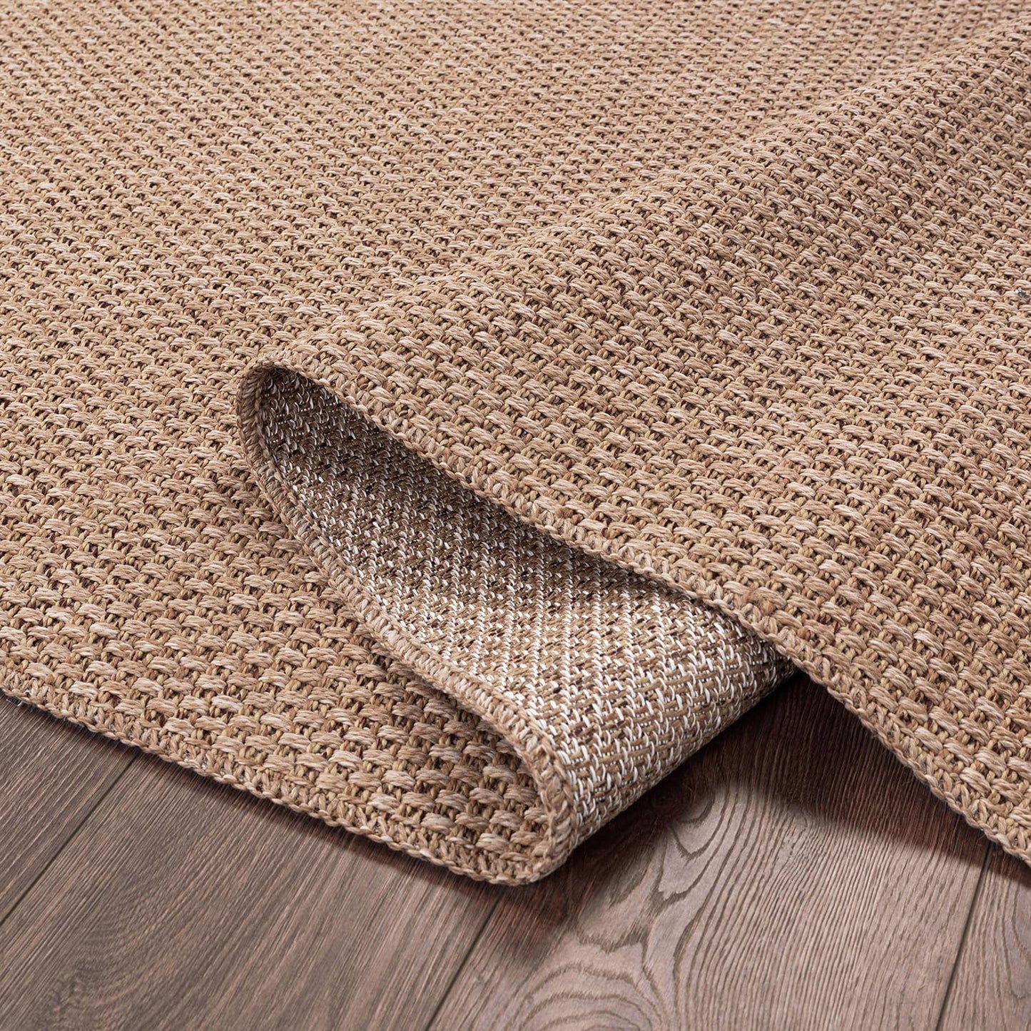 CAMILSON Easy Jute Rug 4x6, Indoor Outdoor Natural Color Farmhouse Area Rugs for Living Room Patio and Kitchen Rug, Solid Boho Woven Design, Easy-Cleaning, Washable Outside Carpet Alfombras (4 x 6)