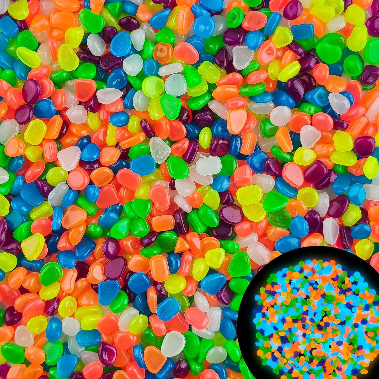 800pcs 5-8mm Colorful Glow in The Dark Garden Pebbles Stones 5-8mm Luminous Stones Glow in The Dark Rocks Outdoor Glow Pebbles Aquarium Rocks for Garden Path Walkway Yard Fish Tank Plant Pots