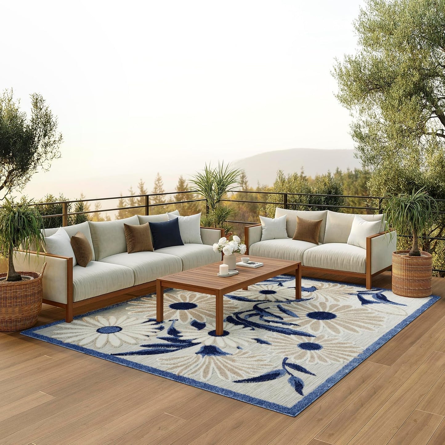 Nourison Home Aloha 7' x 10' Blue Gray Fabric Contemporary Area Rug (7' x 10')