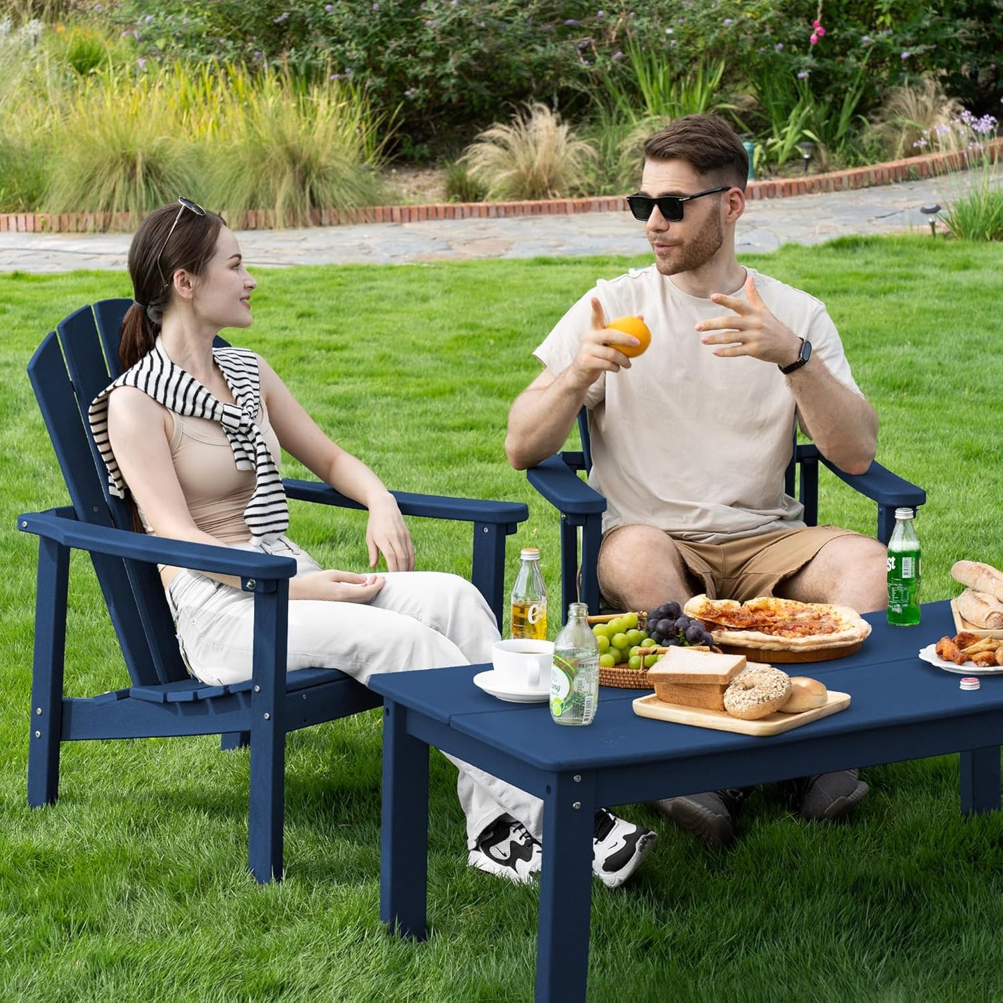 Stackable Adirondack Chair, HDPE Outdoor Patio Chair - Durable and Space Saving, Suitable for Porches, Lawns or Garden, Navy