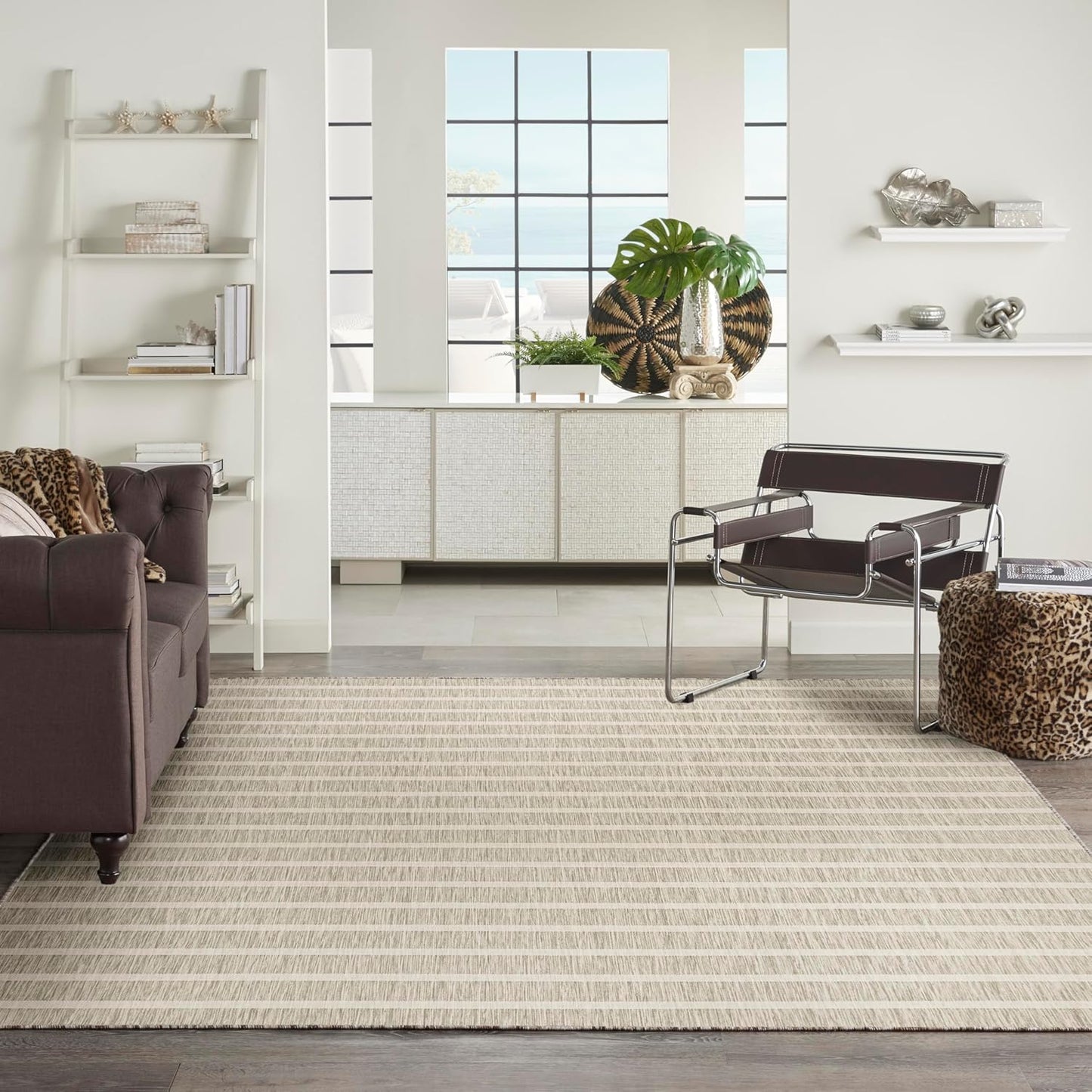 Nourison Home Positano Indoor/Outdoor Grey Ivory 9' x 12' Area Rug, Easy Cleaning, Non Shedding, Bed Room, Living Room, Dining Room, Backyard, Deck, Patio (9x12)