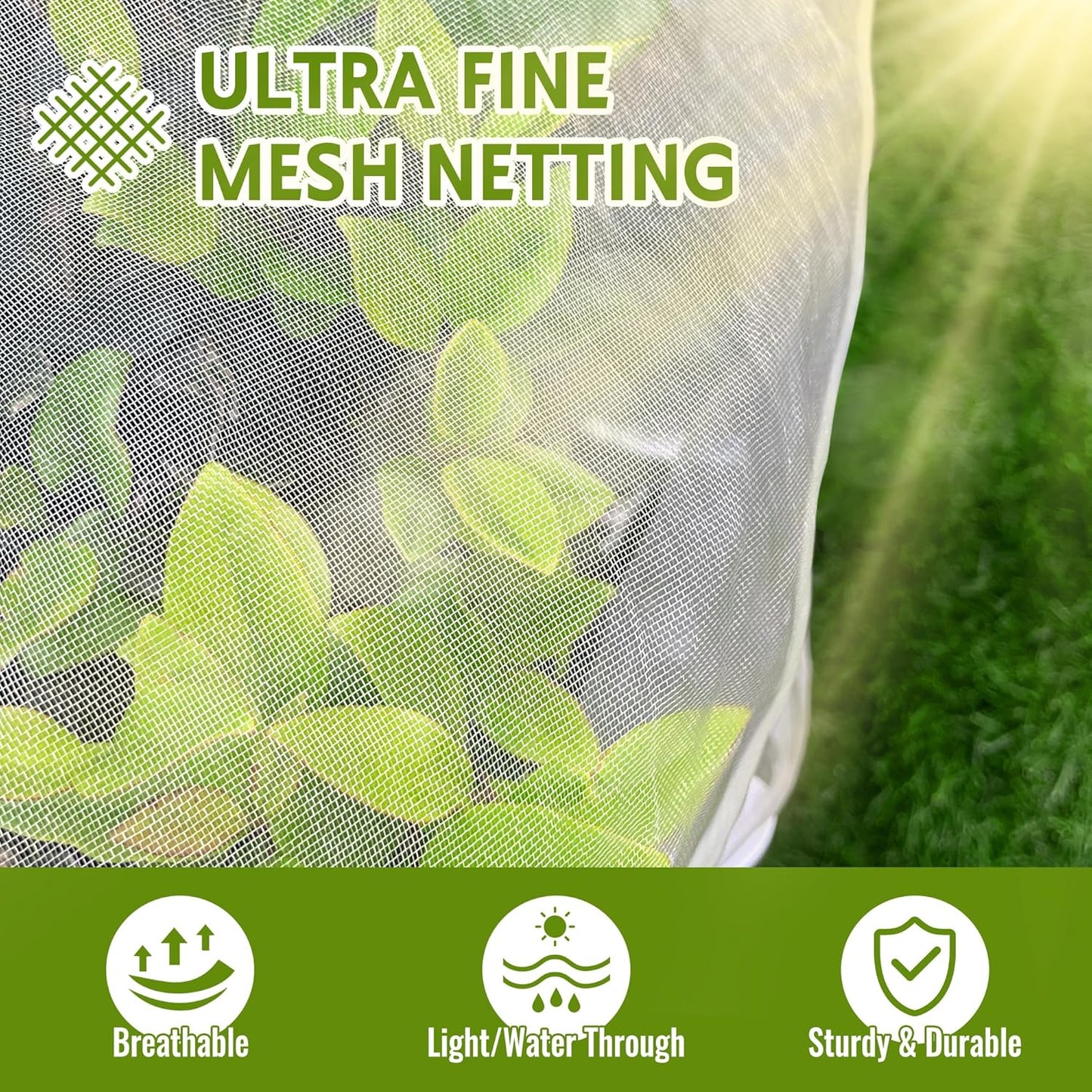 2 Pack Fruit Tree Netting Bags with Zipper and Drawstring, 4 x 5ft Ultra Fine Mesh Garden Netting Plant Cover, Bird Netting for Blueberry Bushes, Fruit Trees, Flowers (White, 4 x 5 ft)