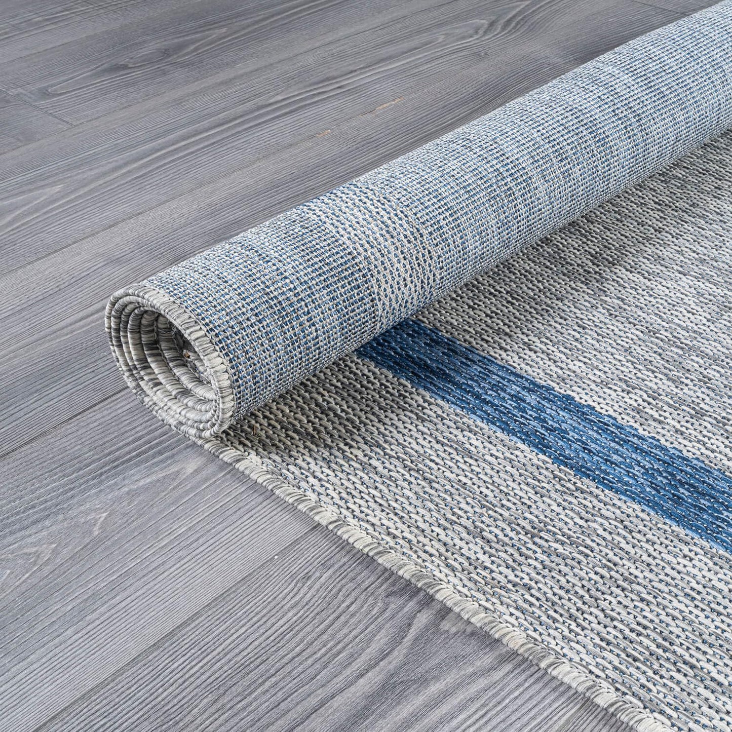 Bordered Outdoor Rug 9x12 Washable Outside Carpet for Indoor Patio Porch Waterproof Easy Cleaning Non Shedding Area Rugs Silver Gray - Blue 9 x 12
