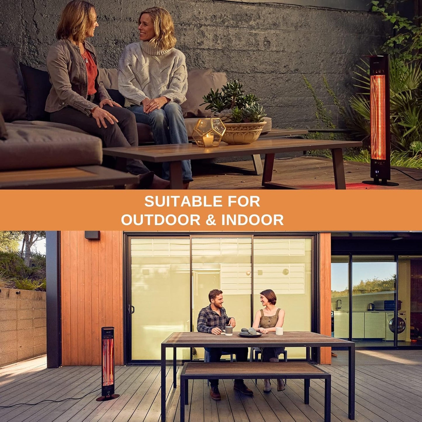EAST OAK 1500W Electric Infrared Patio Heater, Indoor/Outdoor Tower Heater with Remote, 24H Timer, IP65 Waterproof, Tip-Over & Overheat Protection for Garage, Deck, Backyard