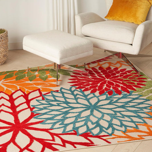 Nourison Home Aloha 5' x Square Green Fabric Tropical Area Rug (5' Square)